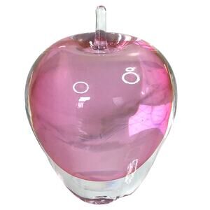 Solid Glass Pink Apple Paperweight With Ste,